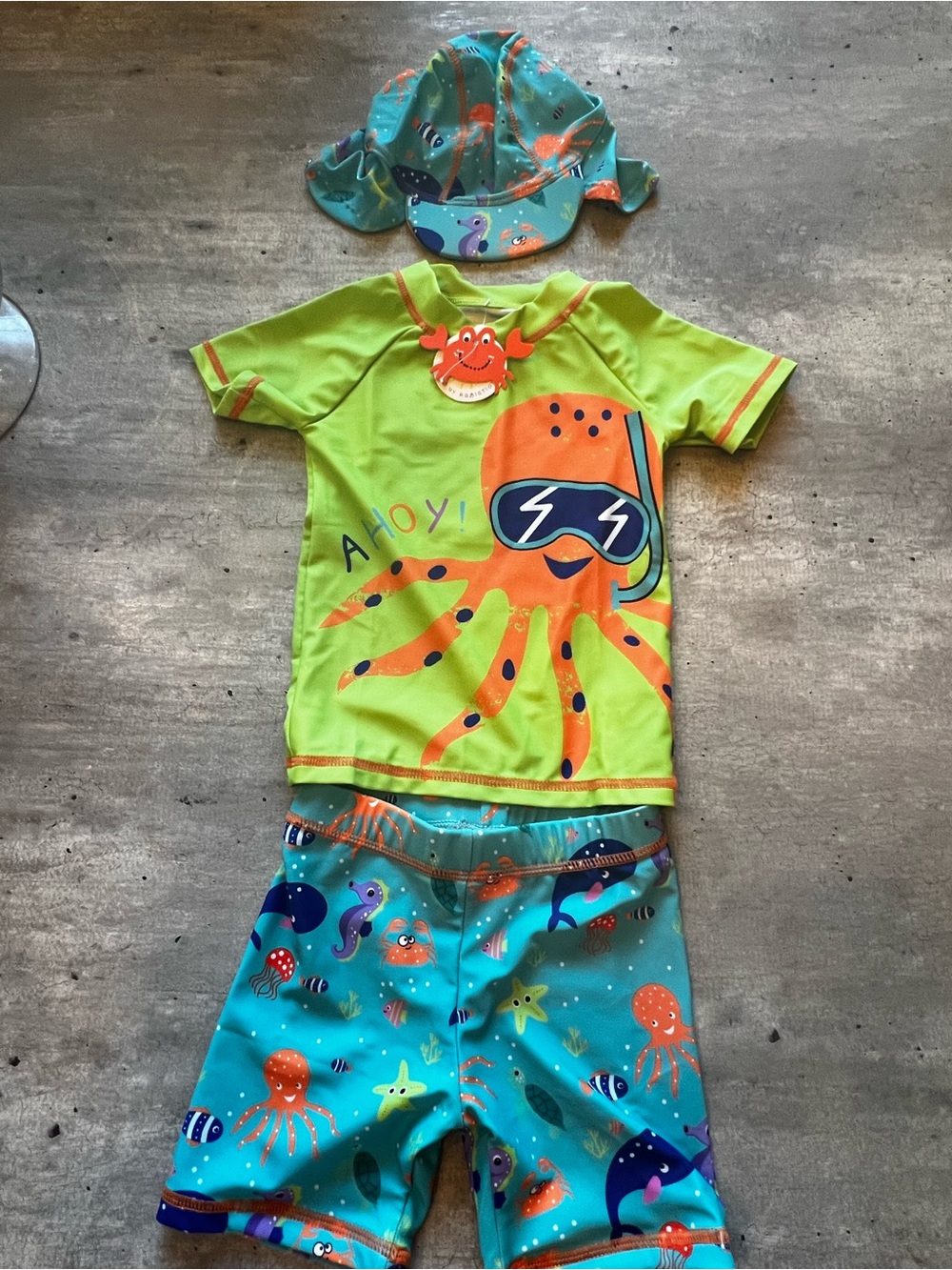 Kids Lime & Teal Octopus Rash Guard Set